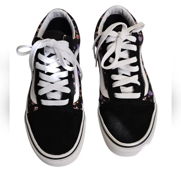 Vans Unisex Floral Black and White Sneakers Women 7, Men 5.5 - Picture 3 of 10